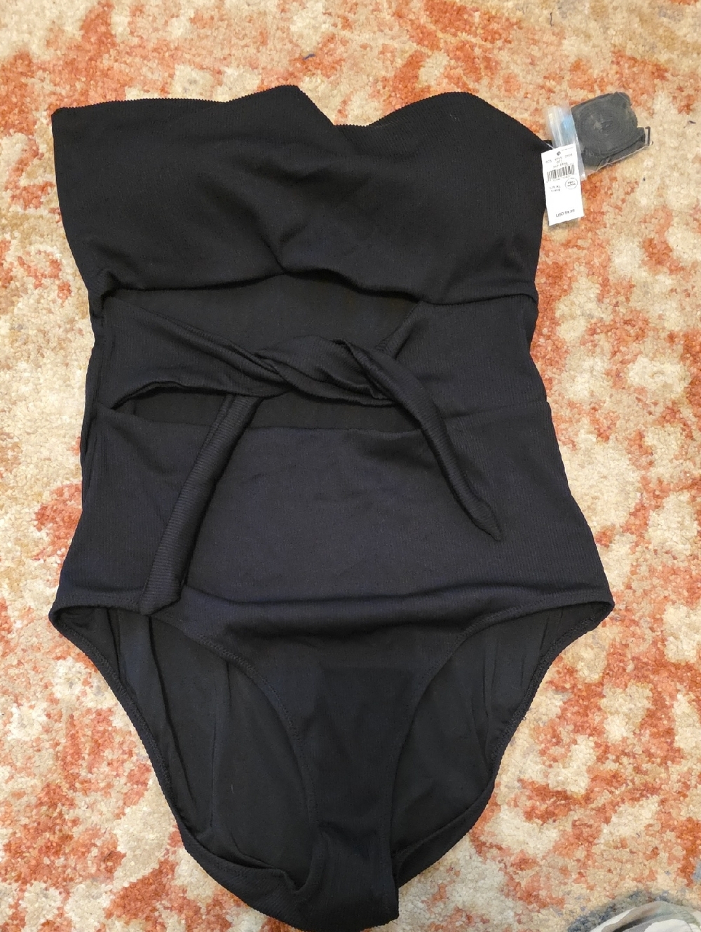 aerie Black Strapless One-Piece Swimsuit with Waist Tie